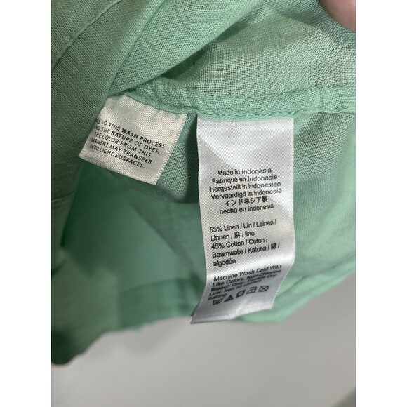 J Crew Camp Collar Shirt Women's 4 Green Linen Blend Button Up Beach Resort - Picture 5 of 7